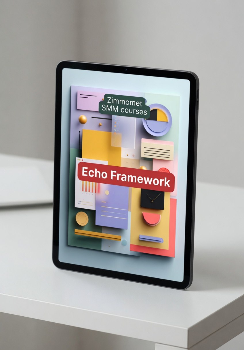 Tablet displaying 'Echo Framework' on a white surface