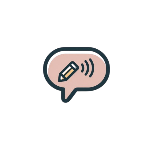 Icon of a speech bubble with a pencil and sound wave inside on a white background
