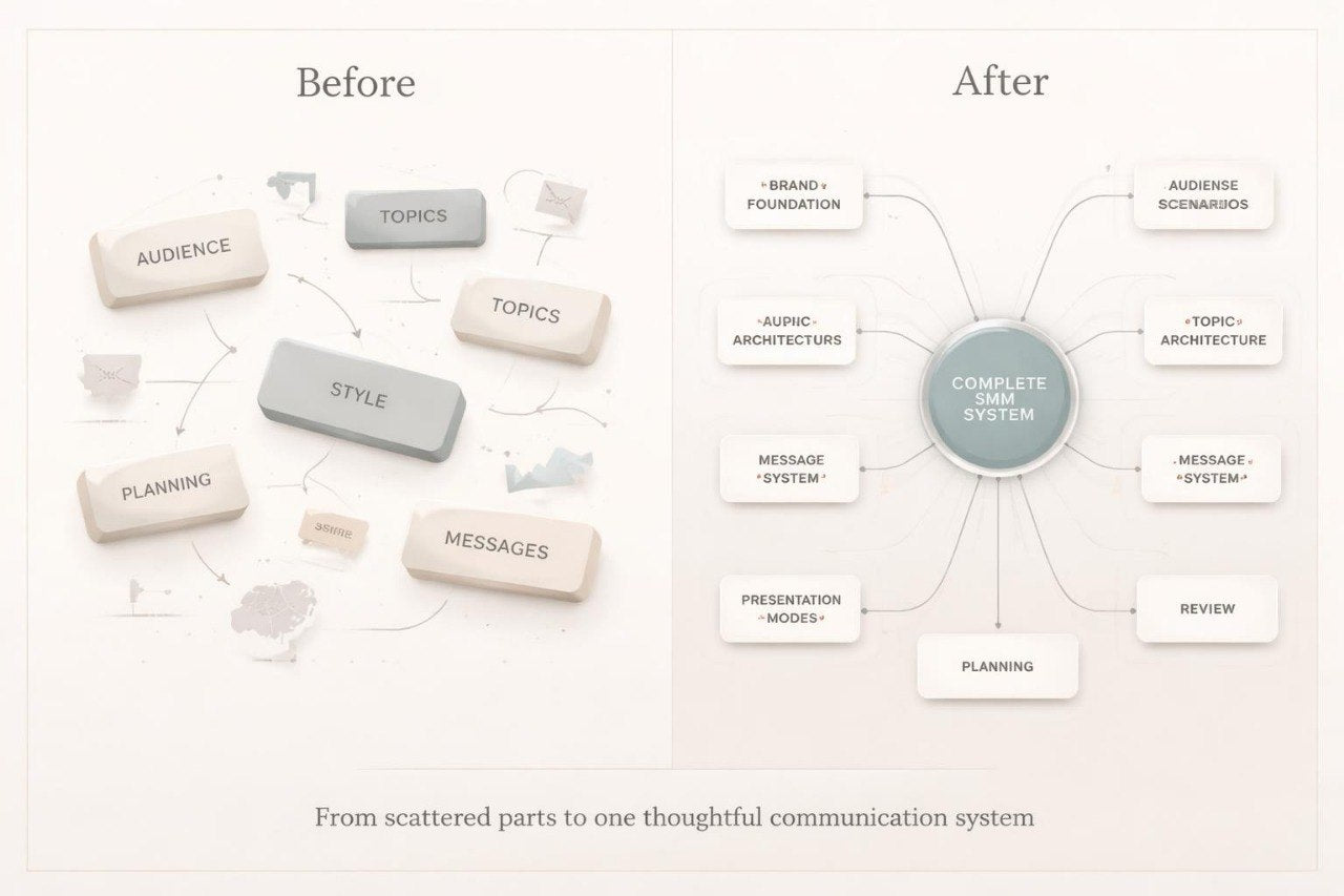 Diagram showing a before and after comparison of a communication system.