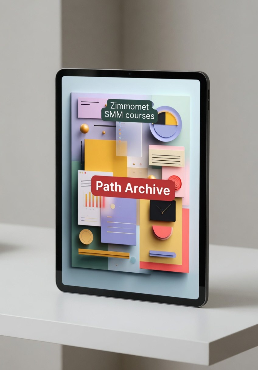 Tablet displaying a colorful interface with text on a white surface